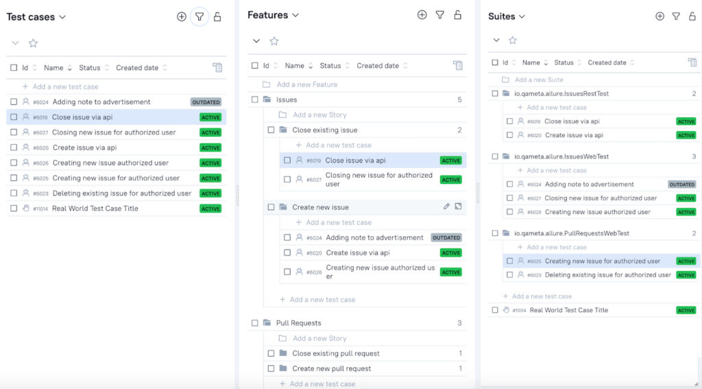 Features, Suites, or plain list on Allure TestOps