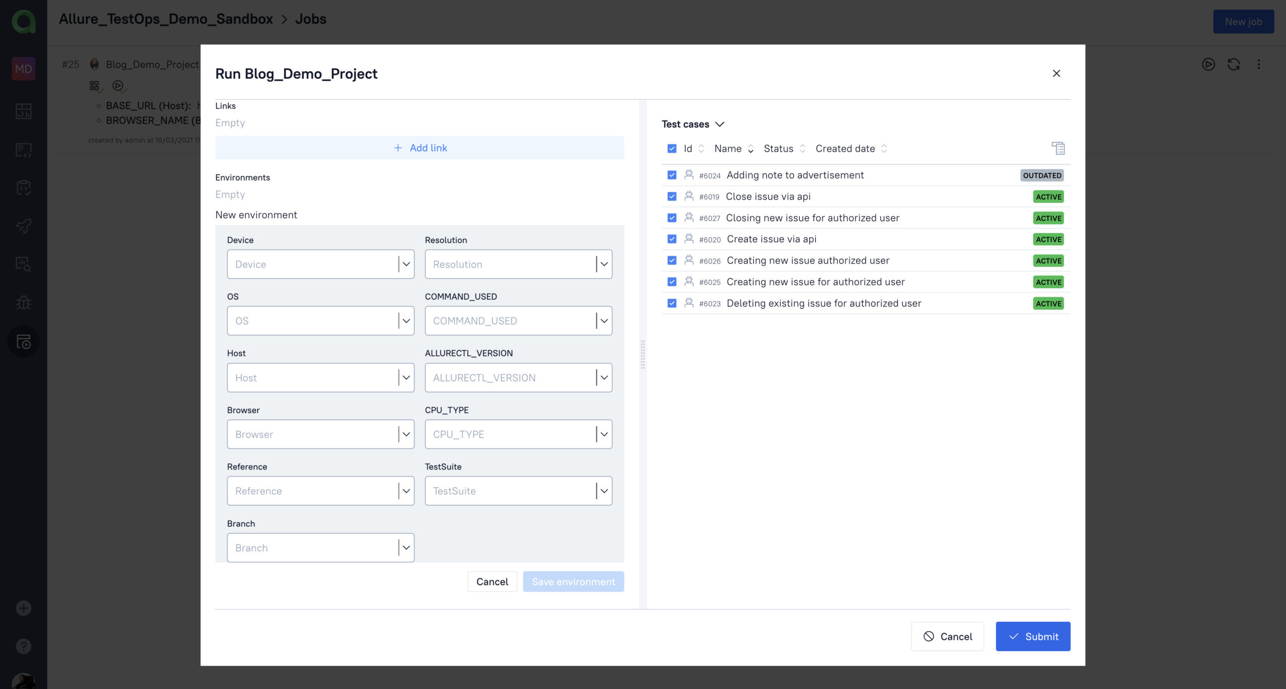 Allure TestOps run configuration